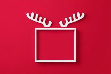 black and white photo frame Merry Christmas and Happy Holidays greeting card, frame, banner. New Year. Noel. Red and white Christmas decorations and g top view. Winter xmas holiday celebration