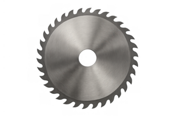 Circular saw blade made of metal for cutting wood and other materials on transparent background
