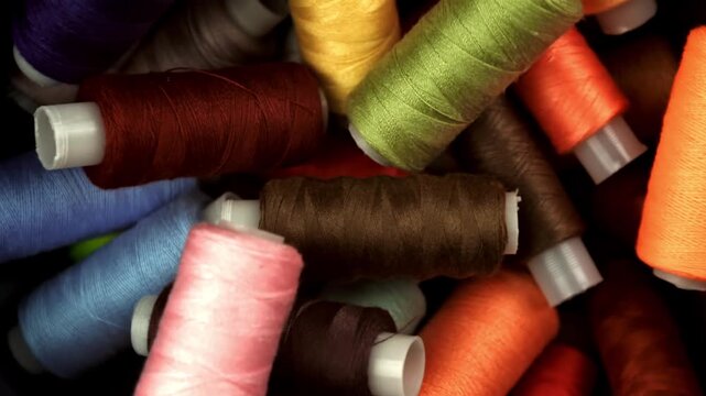 Multi-colored threads fall on the table. Filmed on a high-speed camera at 1000 fps. High quality FullHD footage