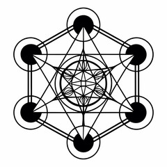 Intricate Gold Line Art of Sacred Geometry Metatron's Cube