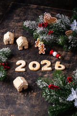 Festive New Year's cookies in the shape of 2026