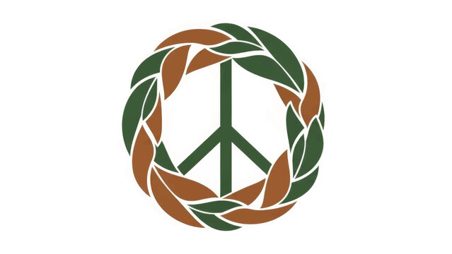 Peace symbol with an intertwined leaf wreath. Vector illustration of nature, ecology, and harmony. Organic graphic icon for environmental concepts