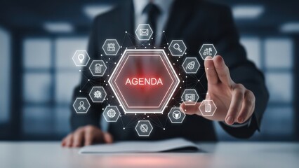 Business meeting agenda visualized through digital network connection