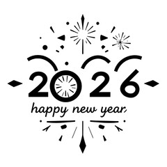 minimalist 2026 happy new year illustration with fireworks