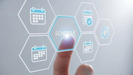 Finger pressing schedule button concept of planning appointment calendar