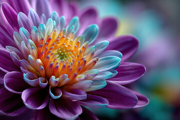 Vibrant Purple and Teal Chrysanthemum Close Up