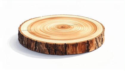 Tree trunk cross-section showing growth rings and bark edge on a neutral background.