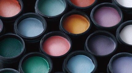 Row of colorful makeup containers