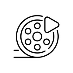 Video production vector icon: editable line icon with film elements and play symbol