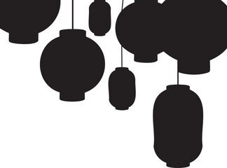 Black lanterns on white background decorative paper lanterns backdrop concept design