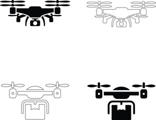 Drone Quadcopter Vector Icons – Aerial Camera and Delivery Symbols