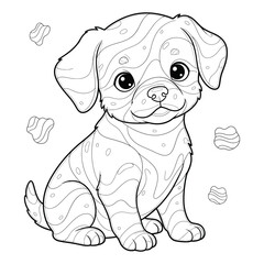 Cute Patterned Puppy Line Art – Adorable Dog Coloring Page Illustration
