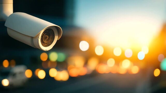 Surveillance street camera and network interface overlay security monitoring smart city technology public safety system digital surveillance urban security infrastructure wit