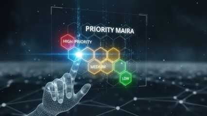 Priority Maira concept with futuristic technology hand hologram