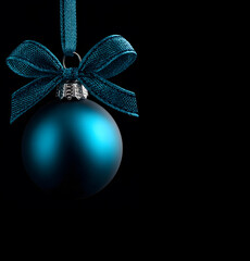 Blue Christmas ball with a elegant ribbon
