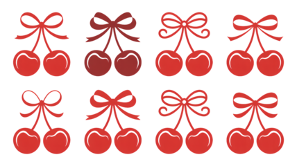 Festive red cherries with bows pattern against a dark background
