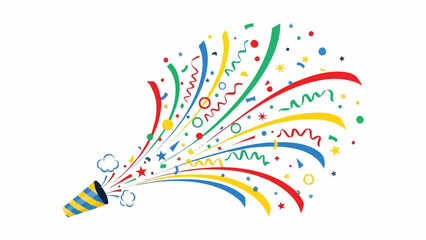 Festive New Year party popper icon with exploding colorful confetti and streamers for celebration