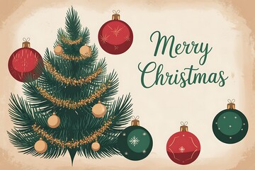 christmas background with christmas tree   Merry Christmas and Happy Holidays greeting card, frame, banner. New Year. Noel. Red and white Christmas decorations and g top view. Winter xmas holiday cele