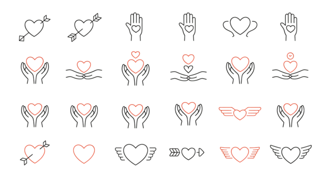Elegant heart icons for Valentines Day designs and loving messages