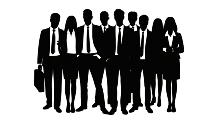 Powerful team of business people silhouettes standing together strong