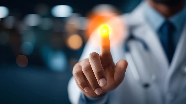 Faceless doctor in futuristic medical concept pressing button healthcare technology digital medicine innovative treatment medical interface technological advancement with cop