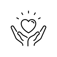 Hands holding heart vector icon. editable line icon, outline style for charity, love, support