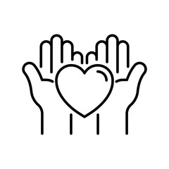 Hands with heart vector icon. editable line icon in outline style, love, support symbol