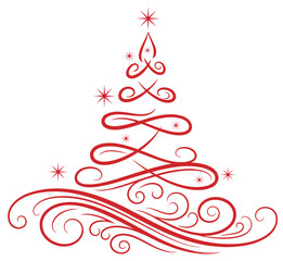 Elegant Red Swirl Christmas Tree Vector Illustration for Holiday Designs