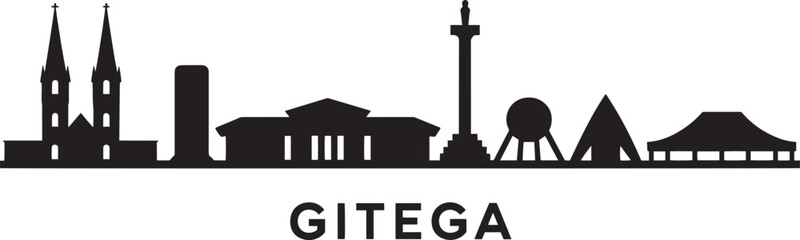 Fototapeta premium Gitega burundi city skyline vector silhouette black and white illustration of famous landmarks