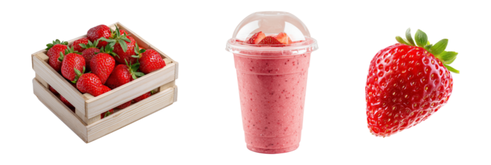 different kinds of strawberry items isolated.