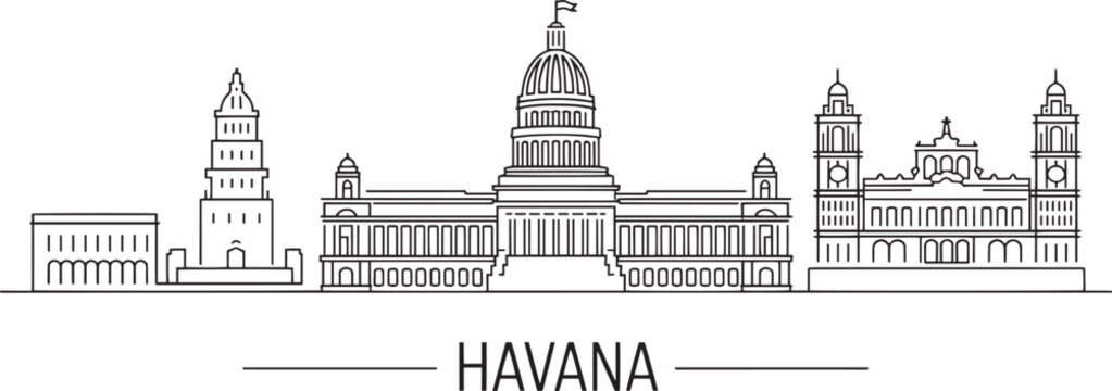 Havana cuba skyline detailed vector line illustration cityscape architectural silhouette outline drawing
