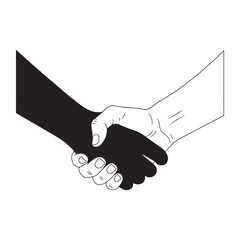 Handshake of black and white hands. Interracial business partnership, anti-racism unity, diversity deal, and friendship agreement vector.