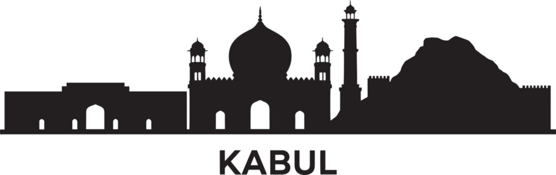 Kabul afghanistan city skyline silhouette vector illustration showing islamic architecture and mountain views