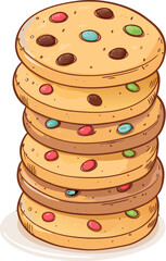 Tall stack of colorful candy chip cookies ready to enjoy