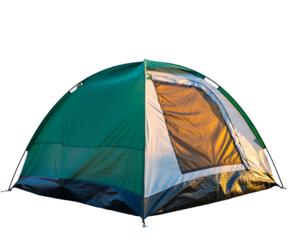 Green and White Dome Tent with Mesh Window on Black Background camping outdoor