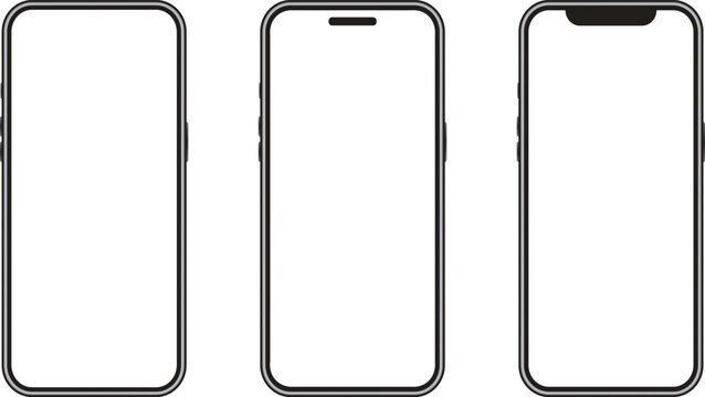 Realistic smartphone mockup vector set, modern mobile frame templates with transparent background - Powered by Adobe
