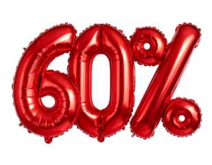 Shiny Red 60 Percent Balloons Against Black Background metallic