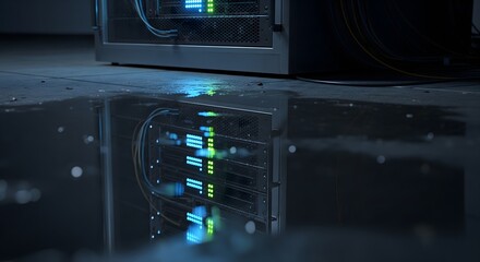 Flooded Server Room: Data center under risk due to water damage.