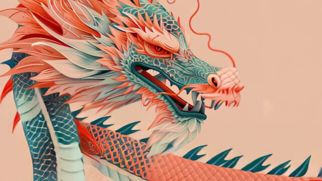 Vibrant dragon head illustration with colorful scales and fierce expression