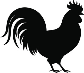 Black rooster silhouette on white background vector illustration
