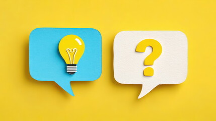 Bright idea and question mark symbols on colorful background for creative concept discussions in classroom or presentation setting Generative AI