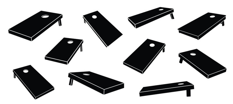 Cornhole board silhouette set, Bean bag toss game boards vector