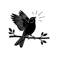 Canary silhouette flying over minimal lake in black and white