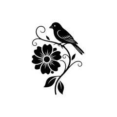 Silhouette of canary flying over minimal mountain range landscape