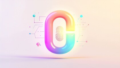 Colorful futuristic design of a letter shaped like an O in an abstract digital background with elements
