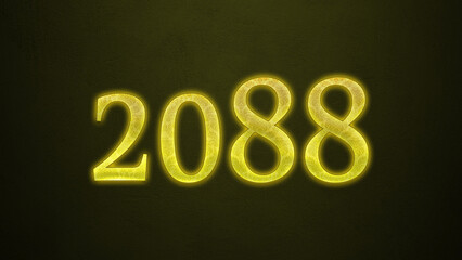 Neon glowing yellow number of 2088 on dark background.	