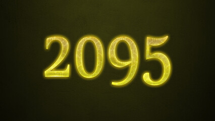 Neon glowing yellow number of 2095 on dark background.	