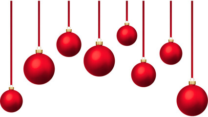 Set of Hanging Red Matte Christmas Balls with Gold Caps