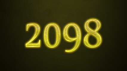 Neon glowing yellow number of 2098 on dark background.	