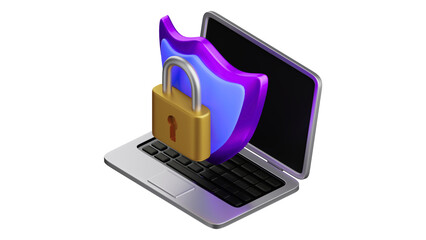 Cybersecurity and Data Protection Concept - Laptop with Secure Lock and Shield Icon png